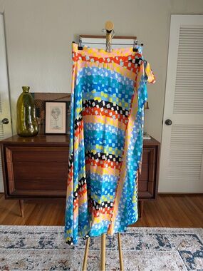 Diane Von Furstenberg Multicolor Geometric Maxi Wrap Skirt